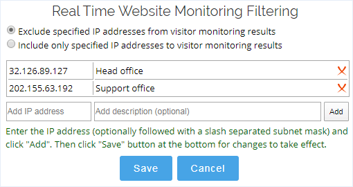 Filtrage des adresses IP de la surveillance du site Web