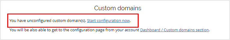 Screenshot of the link to custom domain configuration after payment