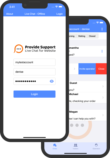 App mobile Provide Support pour iOS - écran de connexion Écran de connexion du chat en direct pour iOS