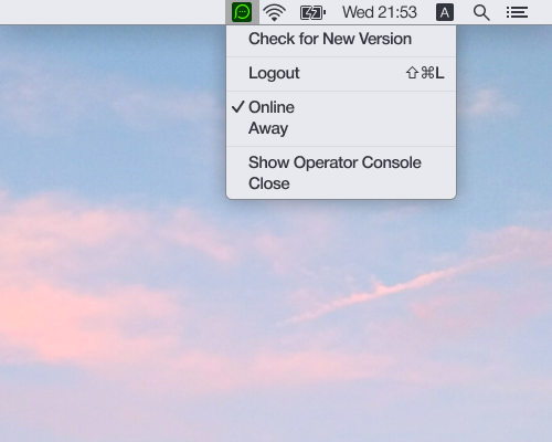 Minimiser l'app d'agent de chat en direct dans la barre de menus Mac OS L'application d'agent peut être réduite dans la barre de menus