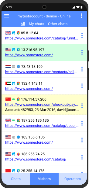Vérifiez le nombre de visiteurs sur votre site Web en temps réel Surveillance des visiteurs en temps réel dans l'app Android pour les agents
