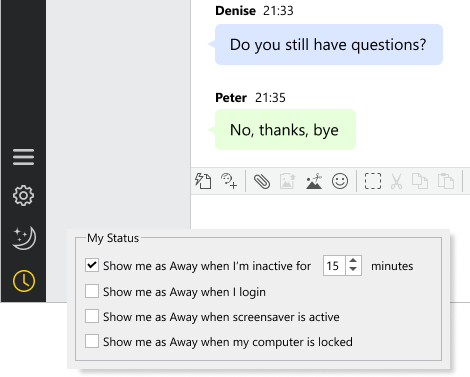 Choisissez des règles pour changer votre statut automatiquement lorsque vous êtes absent Options d'état de l'agent dans l'app de bureau native