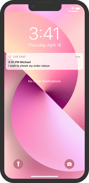 Les notifications push vous informent des chats et des messages entrants Notification push d'un nouveau chat sur iOS