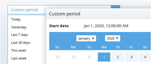 Choisissez la période de rapport dont vous avez besoin Widget de la période de report