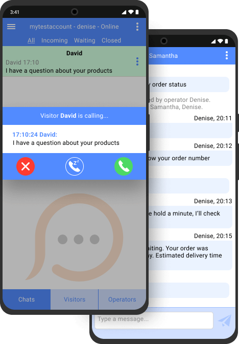 Communiquez avec vos clients avec une application de chat mobile lors de vos déplacements Texte de chat dans l'app de chat Android
